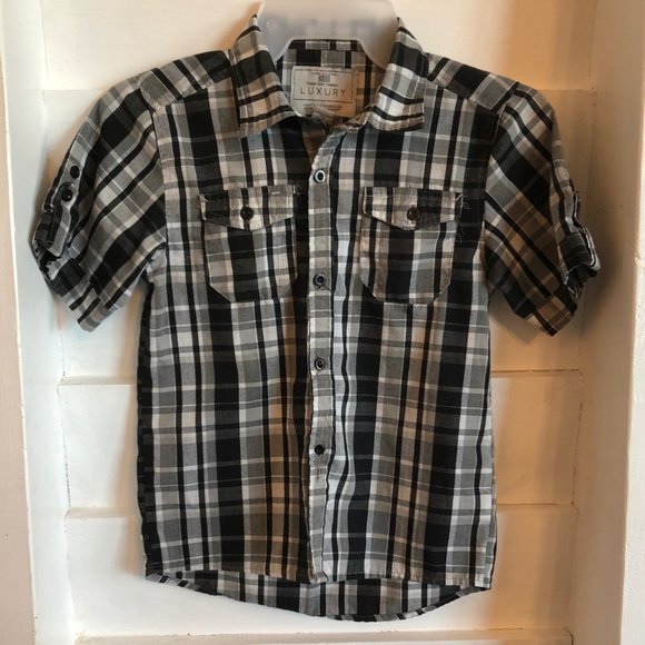 Raider Jean Company Luxury Other - Boys Raider Size 6 Gray Black Plaid SS Button Down Shirt